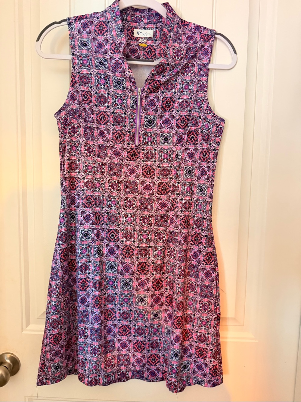 New with tags ! Sleeveless Pink and purple Mosaic-Print Golf Dress